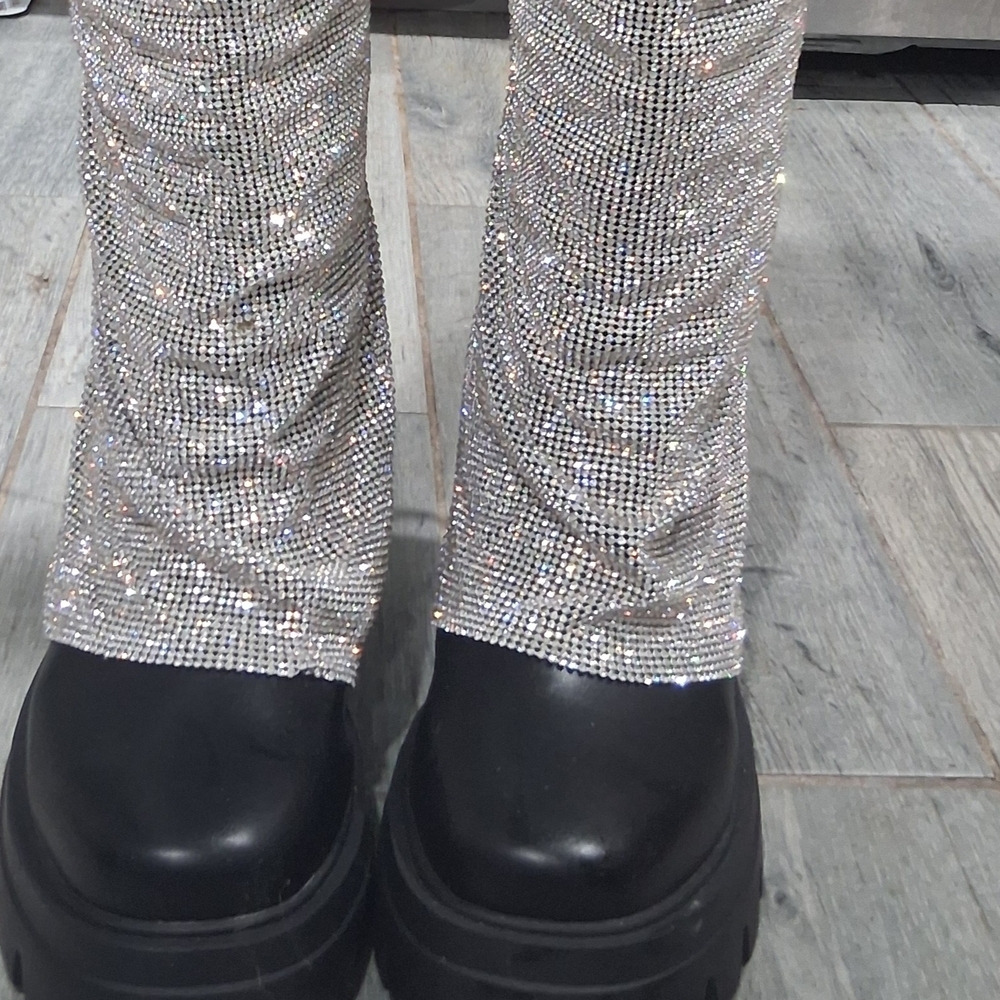 Sparkling Silver Rhinestone Boots